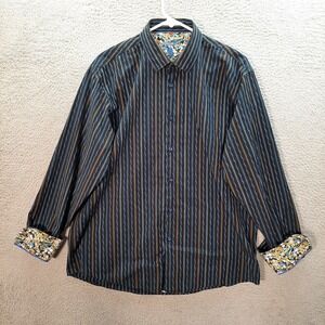 Luchiano Visconti Shirt Adult Large Multicolor Striped Flip Cuff Preppy Casual